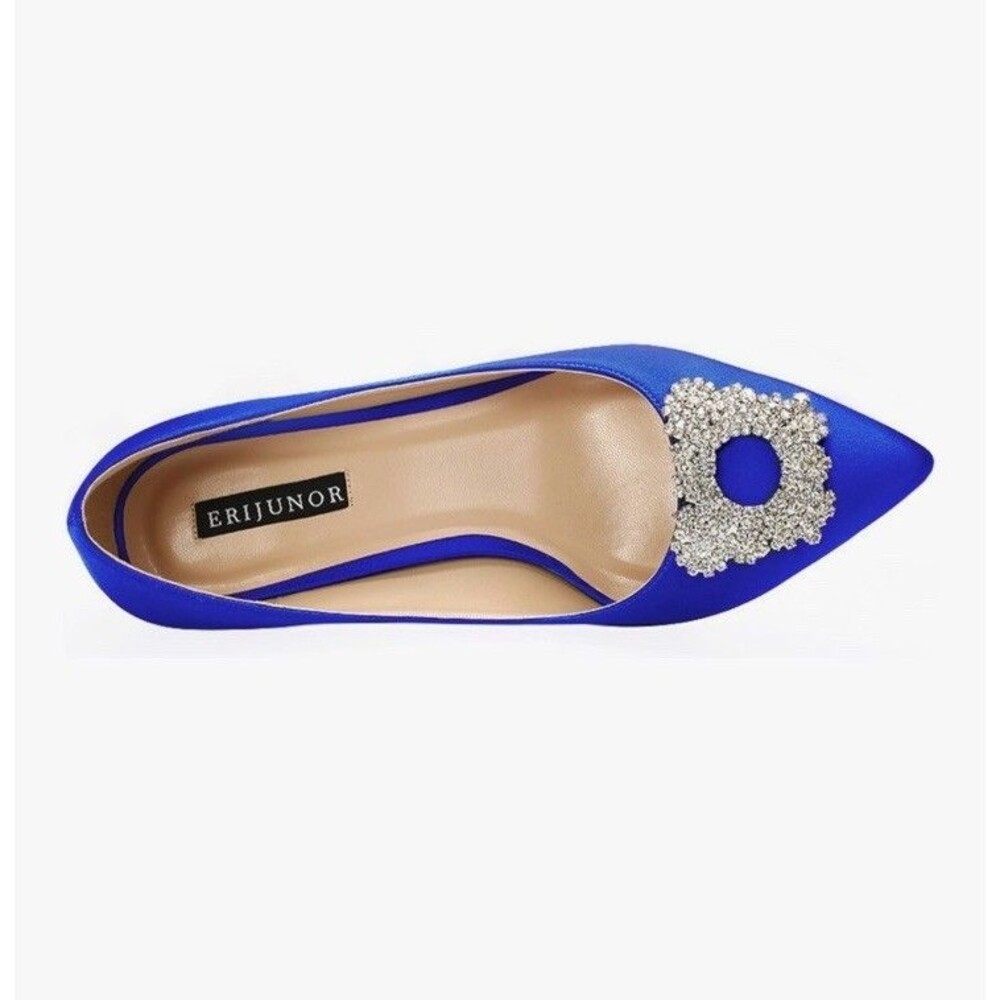 ERIJUNOR Women's Blue Low Heel Rhinestone Brooch Pumps New Size 8 - Picture 3 of 13